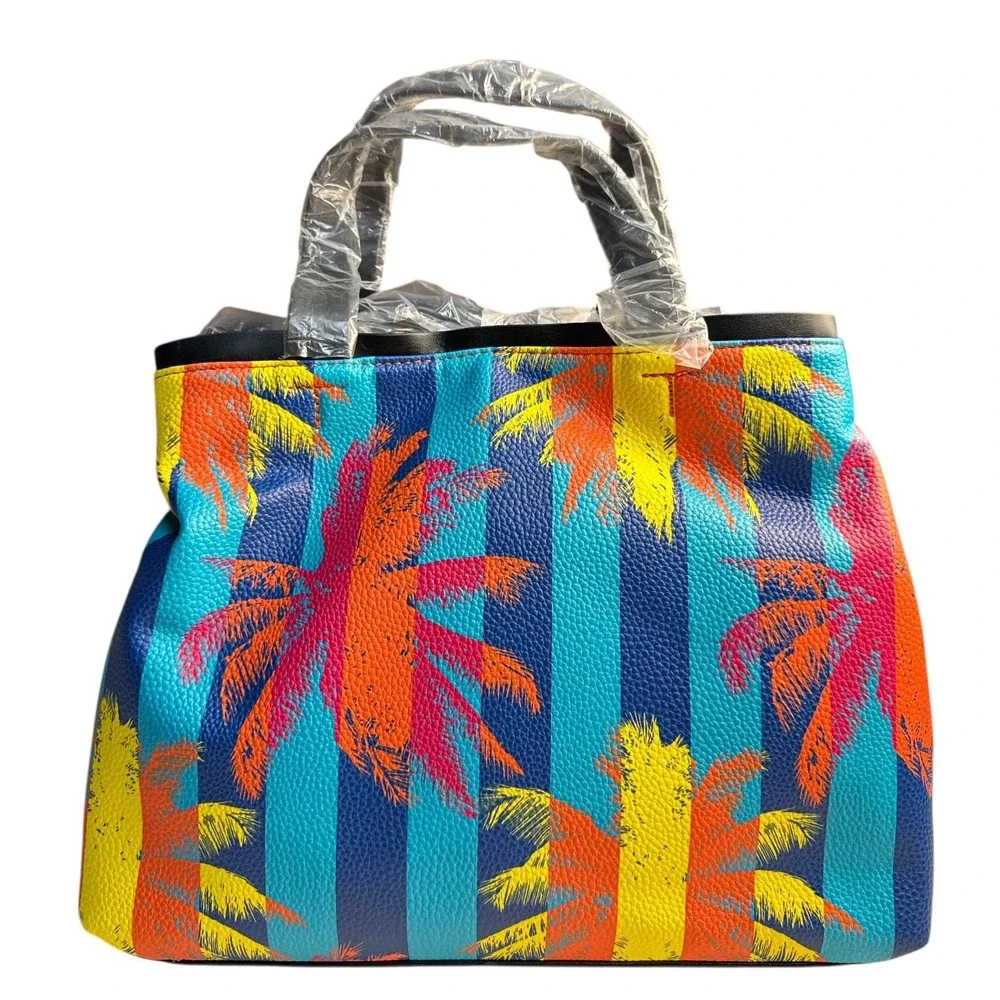 Tahari Bette Satchel Palm Print Vegan Leather‎ Crossbody Bag Multicolor NWT